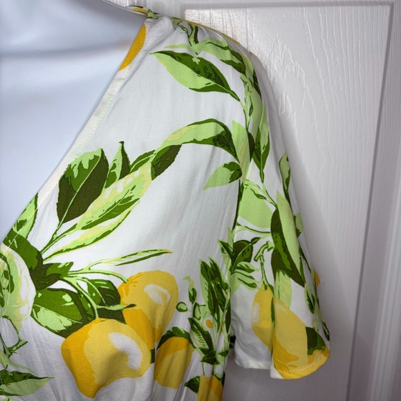 LOFT White Yellow Fluttler Sleeve Lemon Print Mini Dress 6 Has Pockets! NWT - Picture 7 of 13